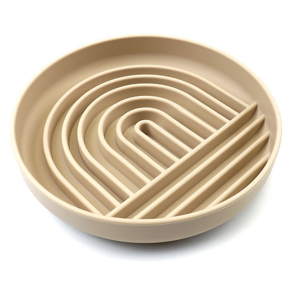 DriftCalm shallow slow feeder dog bowl with flowing channels for gentle calm mealtime enrichment