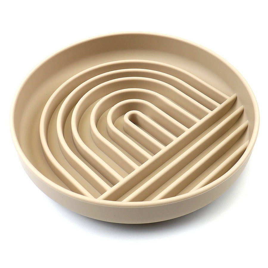 DriftCalm shallow slow feeder dog bowl with flowing channels for gentle calm mealtime enrichment